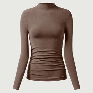 OGL ProWarm Thermal Ruched Sides Tuckable Mockneck Top S Mocha NWT